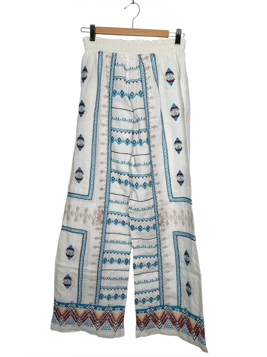 Johnny Was Pants - Johnny Was Embroidered Linen Elastic Waist Linen Wide Leg Pants Size Medium